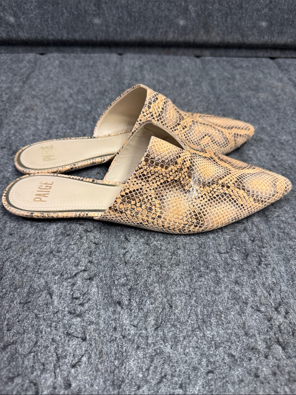 PAIGE Alia Beige Snake-Print Pointed Mules - Picture 4 of 7